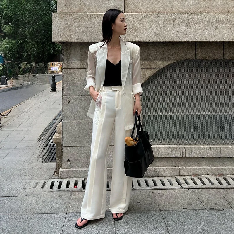 

Женские брюки WenYu с высокой талией, широкими штанинами, прямым кроем, струящиеся, костюмные, длинные, с продуманным дизайном, высокого класса, модные