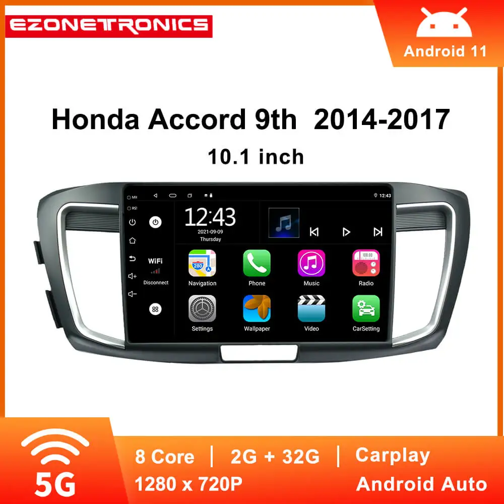 For 2014-2017 Honda Accord 9th Radio with Dash Kit,Built-in Carplay Android Auto 2G RAM 32G ROM Mirror Link Play