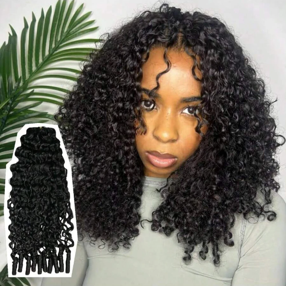 Extensions de cheveux humains 12A au crochet, bouclés birmanes, 100% cheveux naturels, sans nœuds, pré-séparées, effet plume, bouclés crépus raides