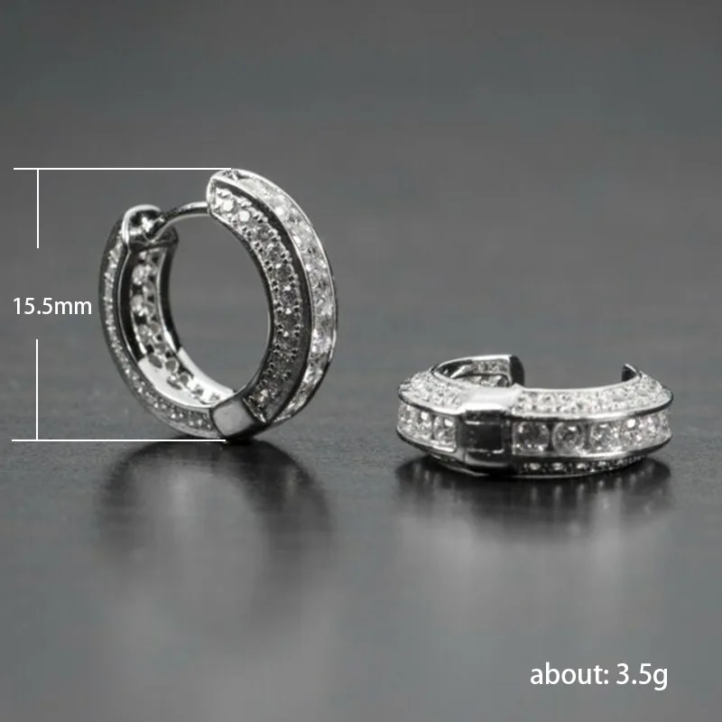 Hip Hop Round Hoop Earrings for Men Crystal Cubic Zirconia Fashion Versatile Male Jewelry Trend Circle Earring Gift