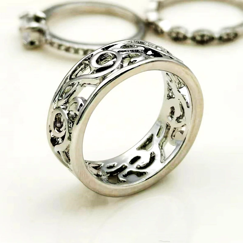 

Huaya Women's Retro Silver Hollow Musical Note Shape Rings Simple Delicate Personality Accessories Trendy Tide