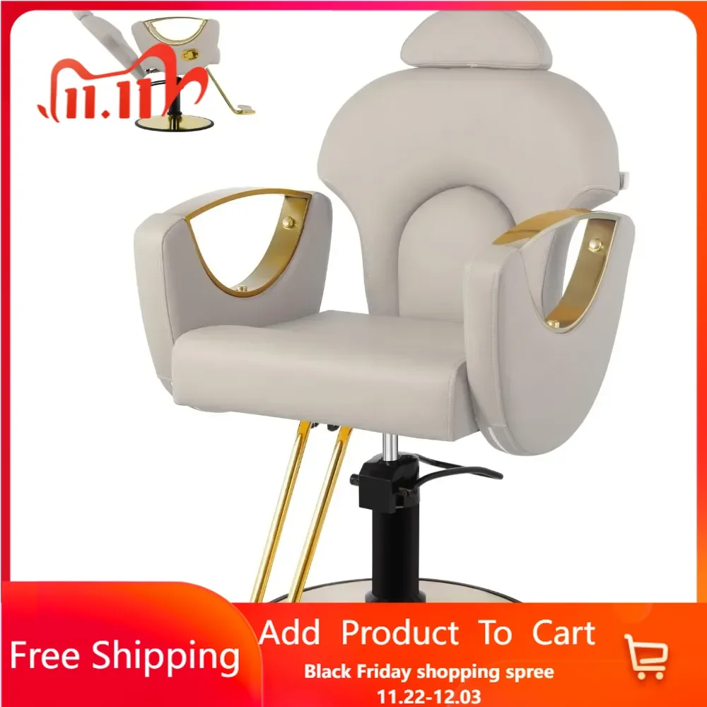 Hair Salon Barber Chair, Hydraulic Barber Reclining Styling Chair with 360° Swivel, Removable Headrest, Multi-Function Beauty