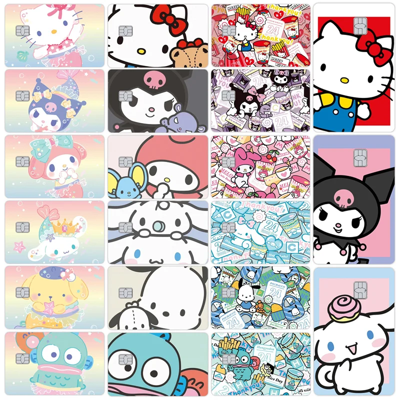 

8pcs Hello Kitty Kuromi Hendon Cartoon Credit Card Skin Stickers for VISA Bank Card Bus Metro Card Waterproof Sticker Women Gift