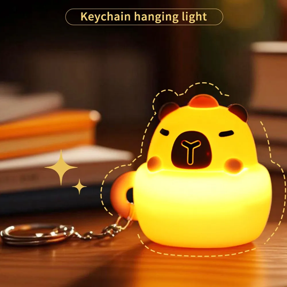 Capybara Night Light Portable Key Chain LED Silicone Soft Warm Light 3Level Dimmig Capybara Backpack Decoration Cute Compact USB