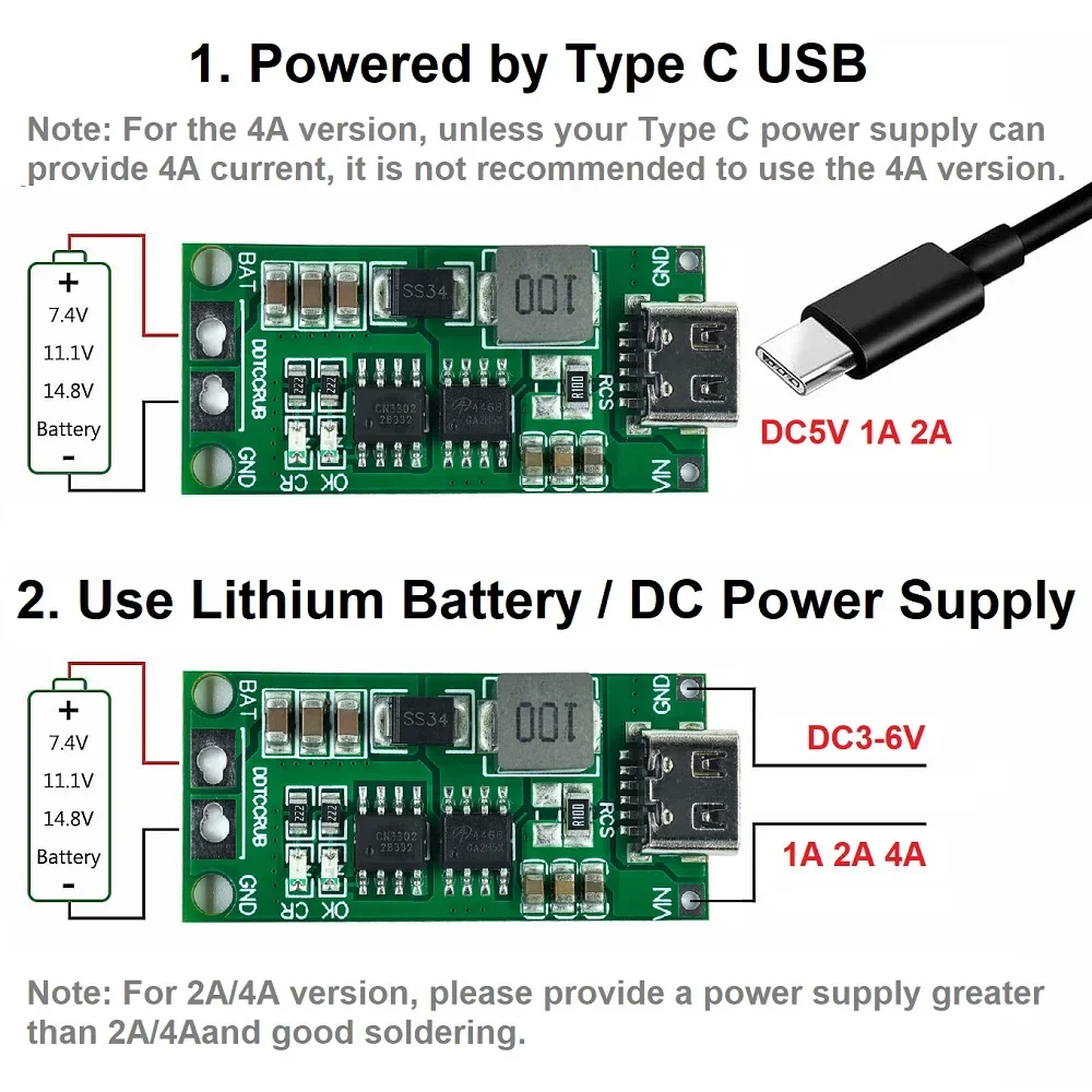 Multi-Cell 2S 3S 4S Type-C to 8.4V 12.6V 16.8V Step-Up Boost LiPo Polymer Li-Ion Charger 7.4V 11.1V 14.8V 18650 Lithium Battery