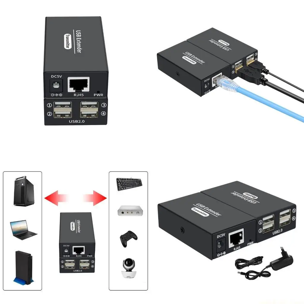 

Metal USB Receivers 4Port USB Hubs USB Extenders 4Port USB Over Cat6 Extenders for Extended Connectivities up to 656ft