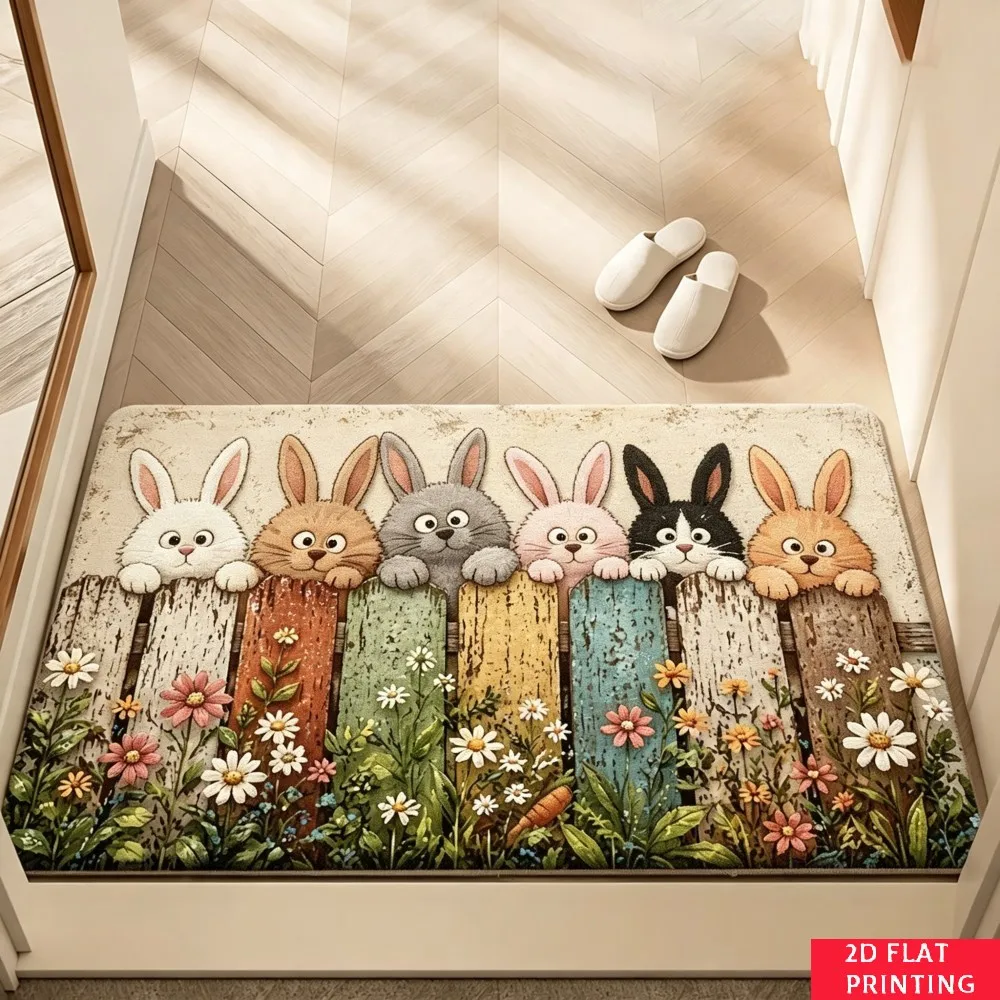 Fence Peek Cat Dog Garden Rug Colorful Plank Daisy Butterfly Print Non Slip Soft Floor Mat For Pet Lover Entryway Home Decoratio
