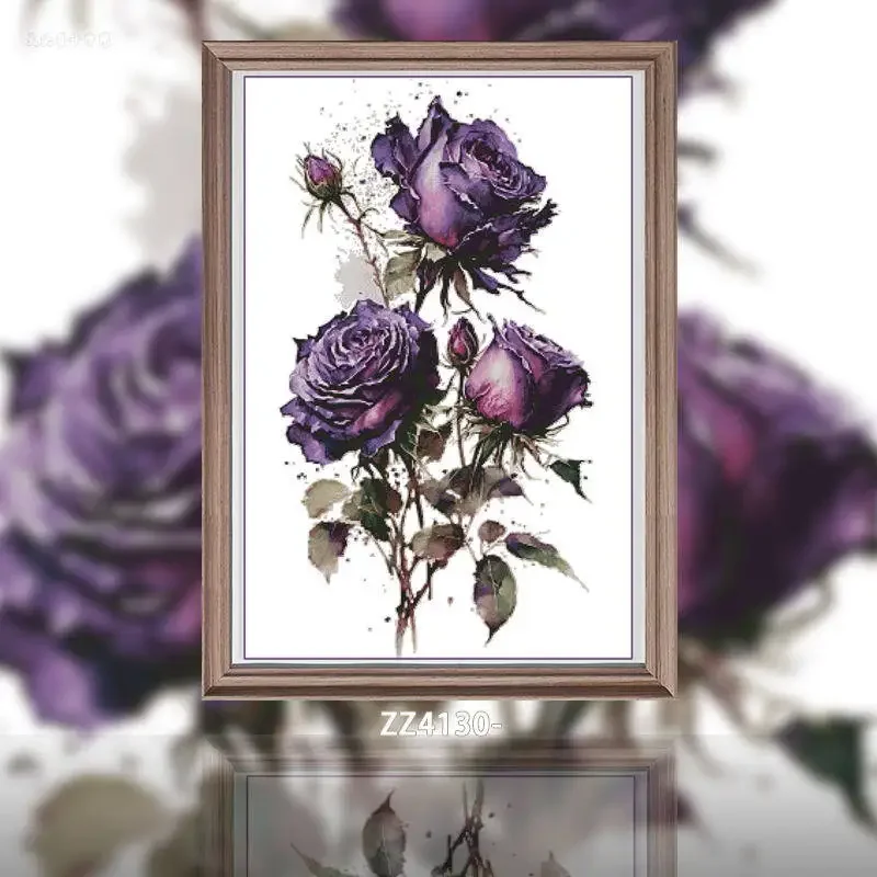 [ZZ4130-Rose Confession Poem] Stamped Cross Stitch Kit 14CT 16CT Pre Printed Canvas Cotton Thread DIY Embroidery Home Wall Decor