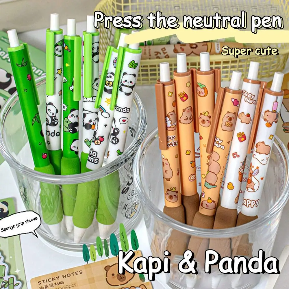 6Pcs Capybara/Panda Gel Pen Ballpoint Pen 0.5mm Press Neutral Pen Soft Touch Grip Quick-drying Question Pen Office School