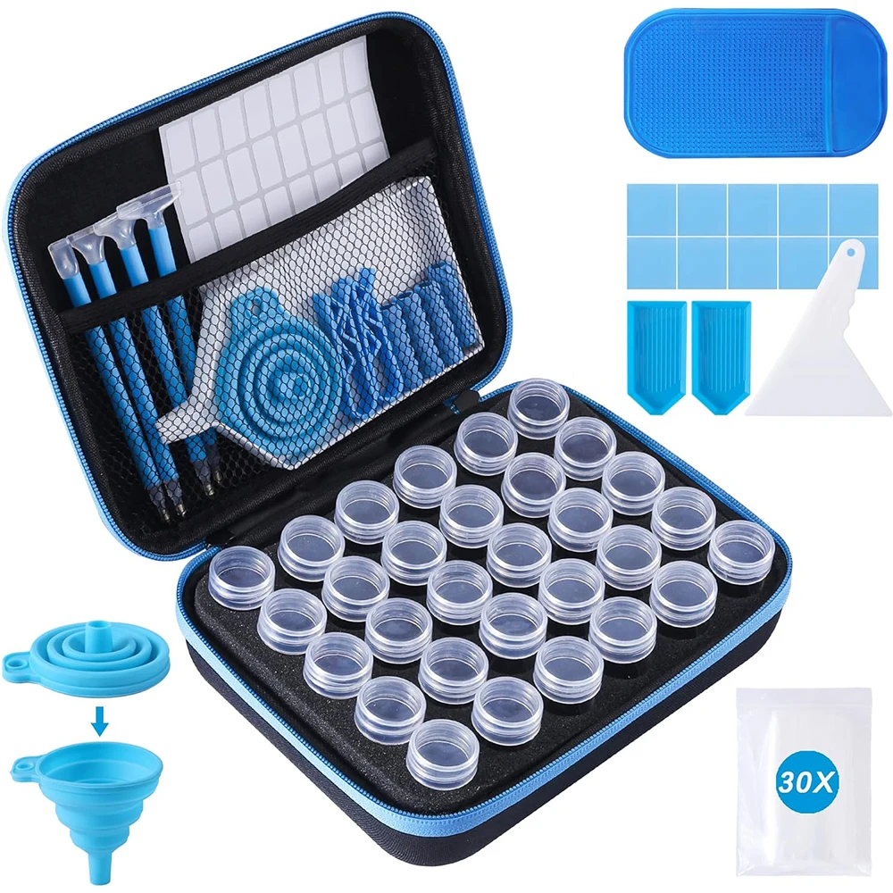 

Diamond Painting Accessories 30 Jars Suitcase Kit with Storage Bottles Pen Trays Tools Set, Art Accessory Organizer Briefcase