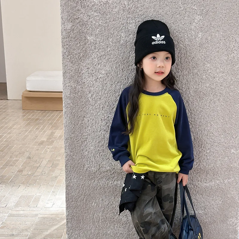 

2025 Autumn New Fashion Korean Version of Boys and Girls Loose Sweatshirt Contrasting Color Long-sleeved T-shirt Boutique