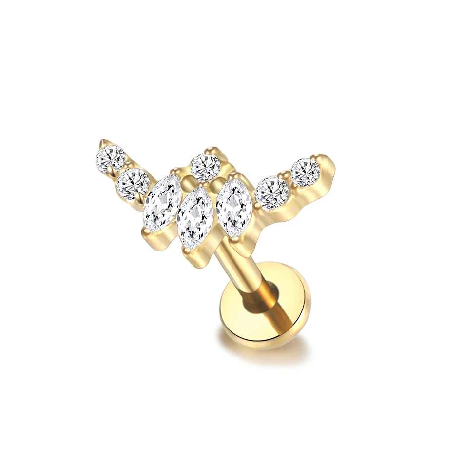 1PC Labret Piercing Titanium Goud Kleur Conch Helix Piercing Stud Oorbel Kubieke Zirkoon Lip Studs Ring Kraakbeen Oorbel Sieraden