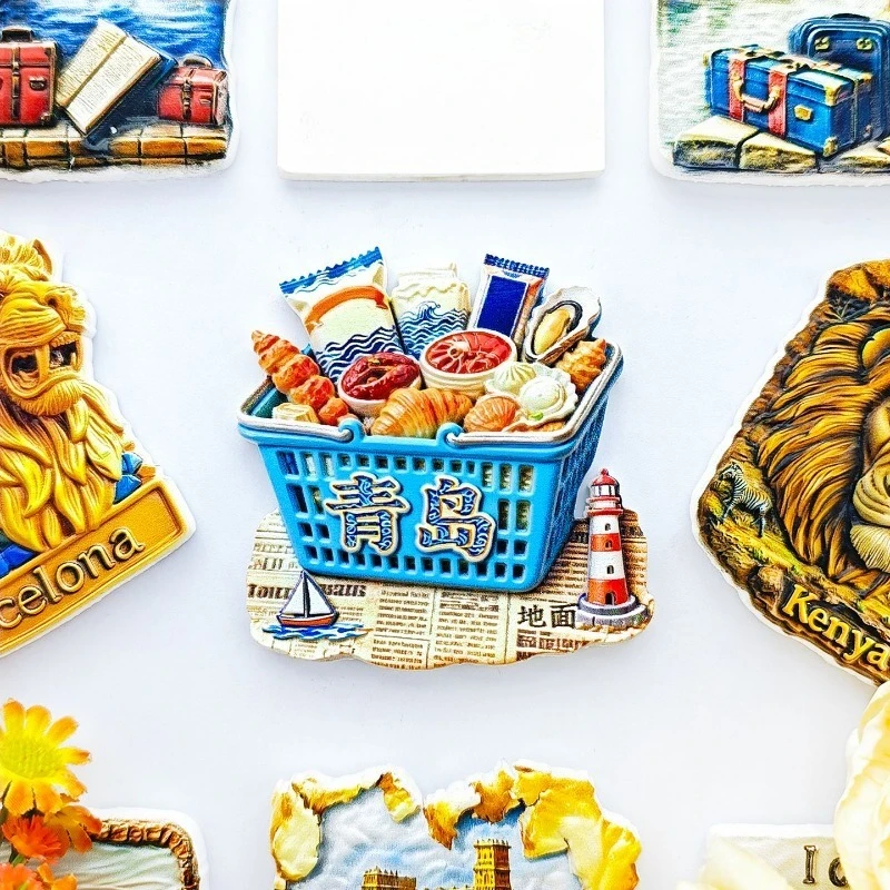 Qingdao Basket Fridge Magnet - Cozy 3D Snack & Paper Souvenir Unique Shandong Daily Life Gift for Travel & Kitchen Decor