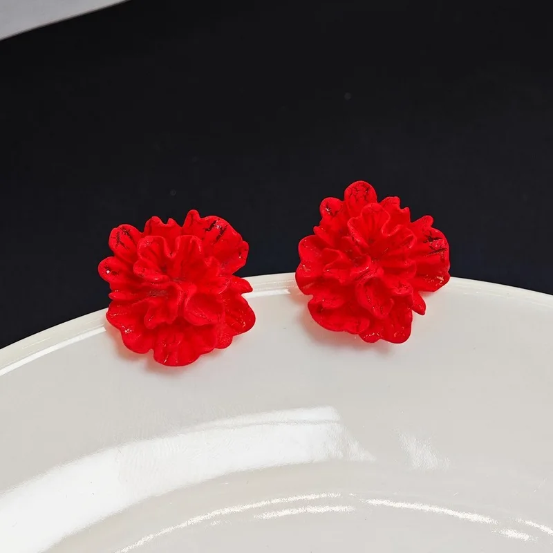 Big Red Flowers Stud Earrings for Women Personality Fashion Unique Design Brincos Wedding Jewelry Wholesale Birthday Gift