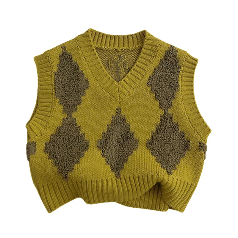 Autumn New Children Sleeveless Knit Vest Baby Rhombus Plaid Vintage Casual Knitwear Boys Girls V-neck Vest Jacket Kids Clothes