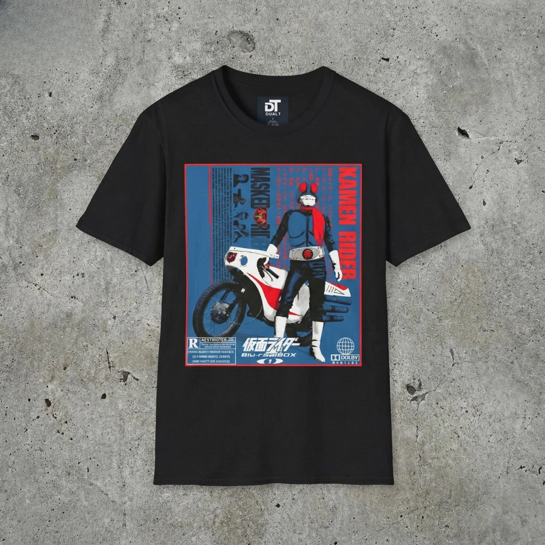 Kamen Rider Retro-Stil Filmplakat Weiches Muster T-Shirt Sommer New Masked Hero Kurzarm Herren- und Damen-Top im 90er-Jahre-Stil