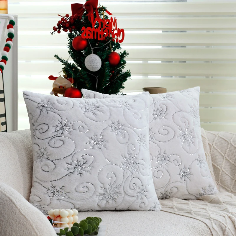 

Cushion Cover Christmas Silver Christmas Snowflake Suitable For Sofa Home Decoration Christmas Decorative Pillow Cover No Filler