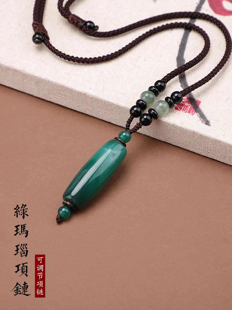 Agate Jade Stone Necklace, Long Versatile Tibetan Sweater Chain For Men Women, Minimalist Ethnic Style Accessories, New Autumn A