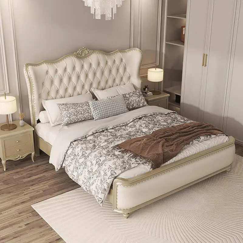 

European High End Bed Wedding Fashionable High Quality Organizer Bed Ltalian Style Small Family Cama Casal Bedroom Furniture