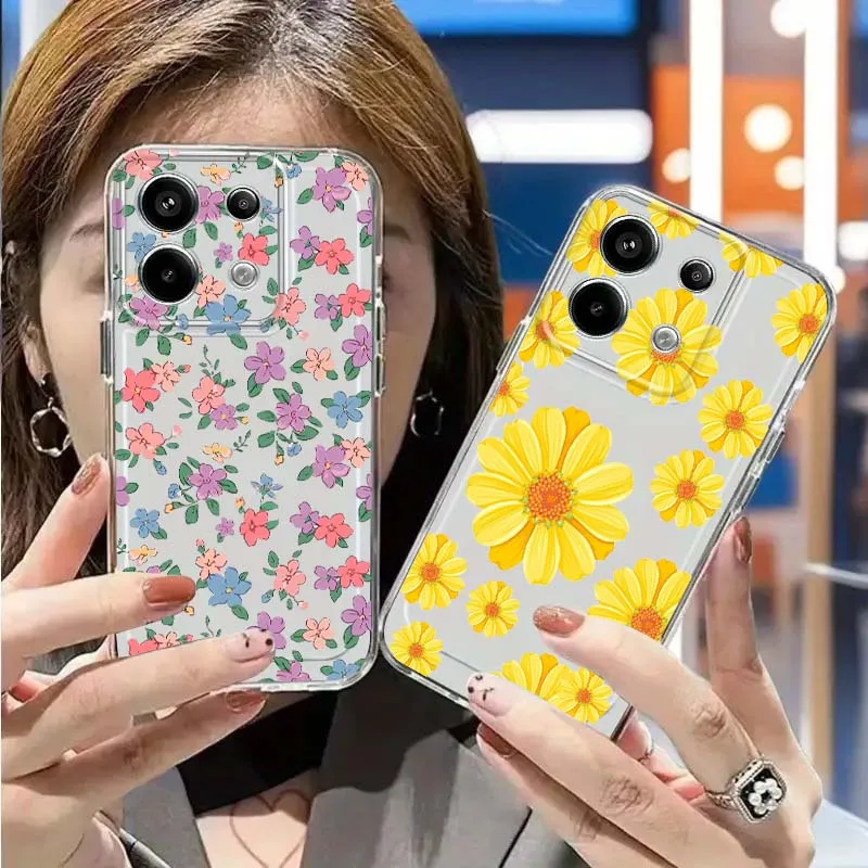 

Cartoon Yellow Daisy Pattern For Redmi K 80 70 70E 60 60E 50 40 40S 15C 15 12 A2 A1 Turbo 4 Ultra Pro Plus Phone Case