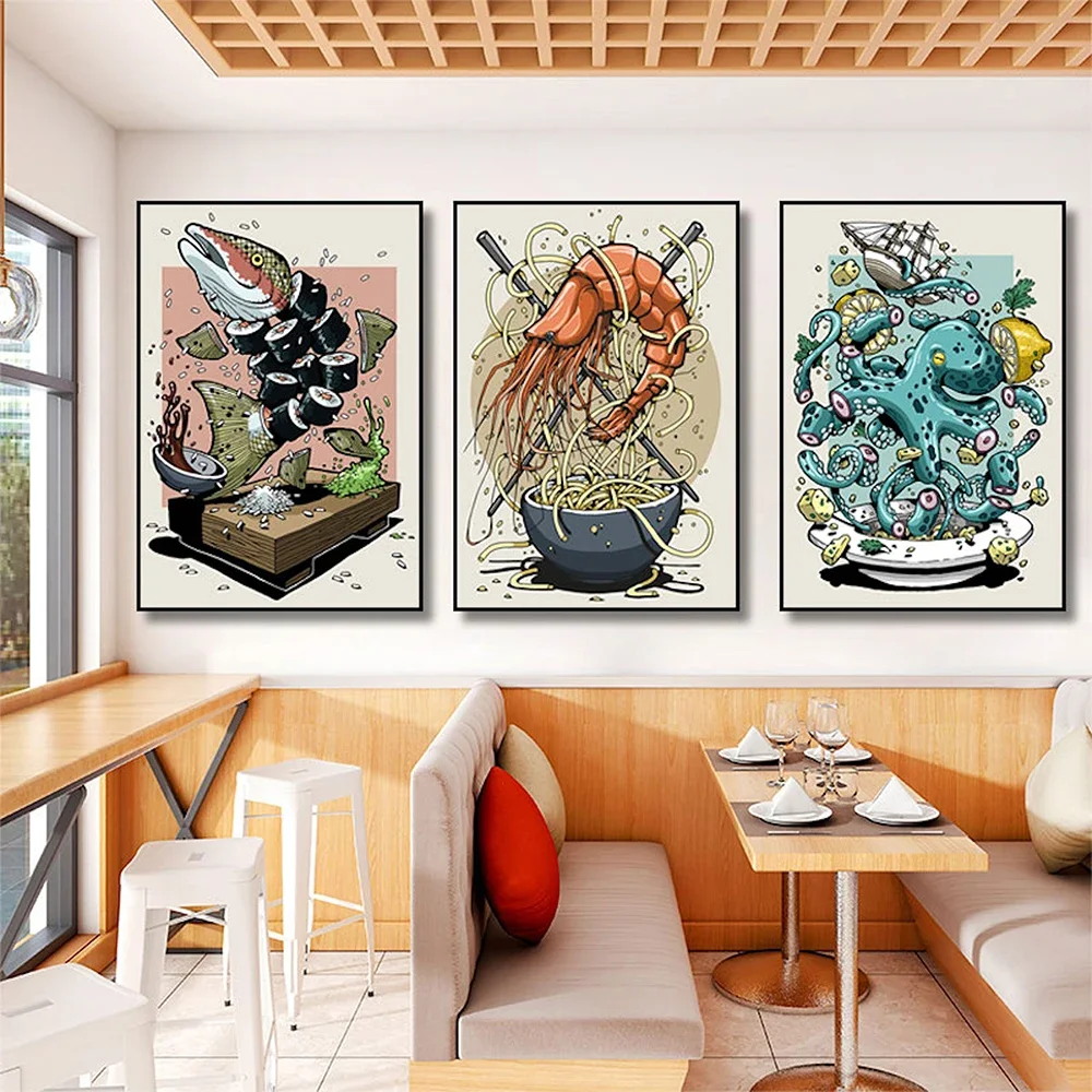 Japanese Nigiri Sushi Ramen Food Manga Poster Canvas Painting Wall Art Print Pictures for Modern Kitchen Dining Room Home Decor