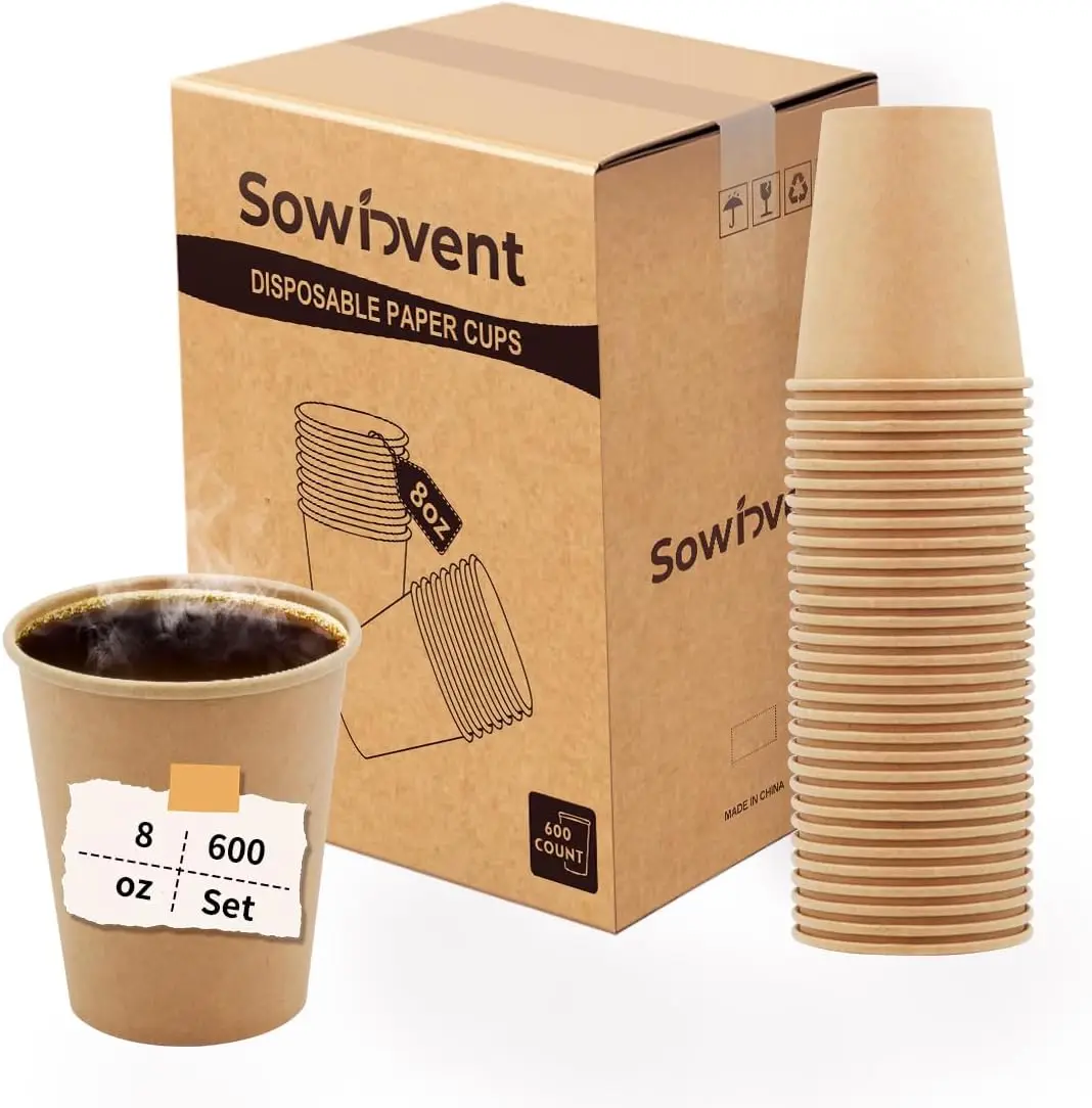 

Бумажные стаканы Kraft 8 унций, 600 штук, одноразовые, для горячих/холодных напитков, кофе со льдом, воды