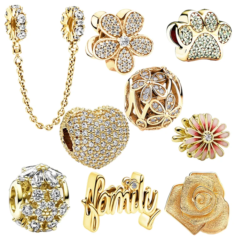 Manik-manik pesona seri emas bentuk balon udara, bunga mawar baru, dan kepingan salju, cocok untuk perhiasan DIY perak sterling 925 asli, hadiah