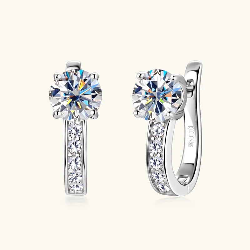 Classic 1CT Moissanite U Shape Hoop Earrings Real 925 Silver Gold Plated Solitaire Diamond Clip Earring Women Wedding Jewelry