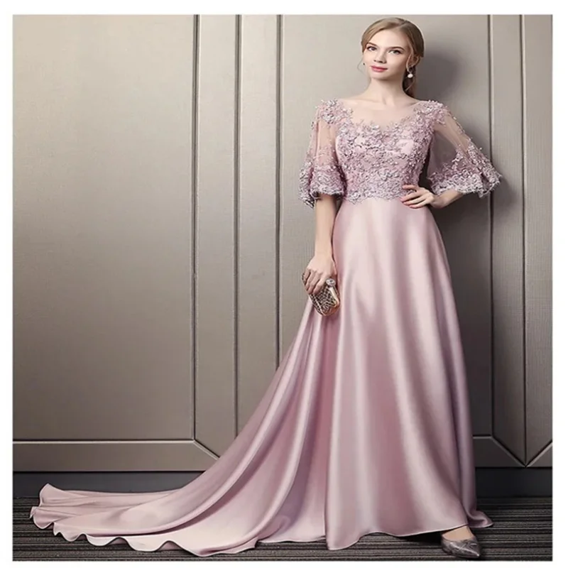 

Pink Women's Long Evening Dress Short Sleeves Dress for Mother of the Bride 2025 Elegant Prom Dresses Beading Trend 2025 Custom