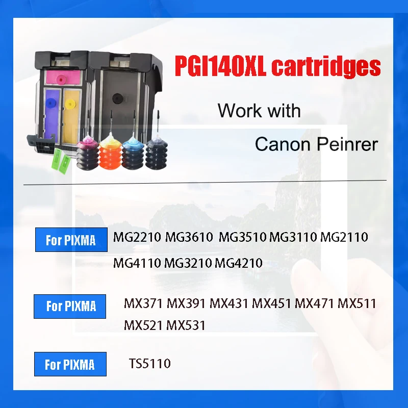 Einkshop Refillable Ink Cartridges Compatible for Canon PG140 CL141 pg140 cl141 Pixma MG2580 MG2400 MG2500 IP2880 MG3610 Inkjet