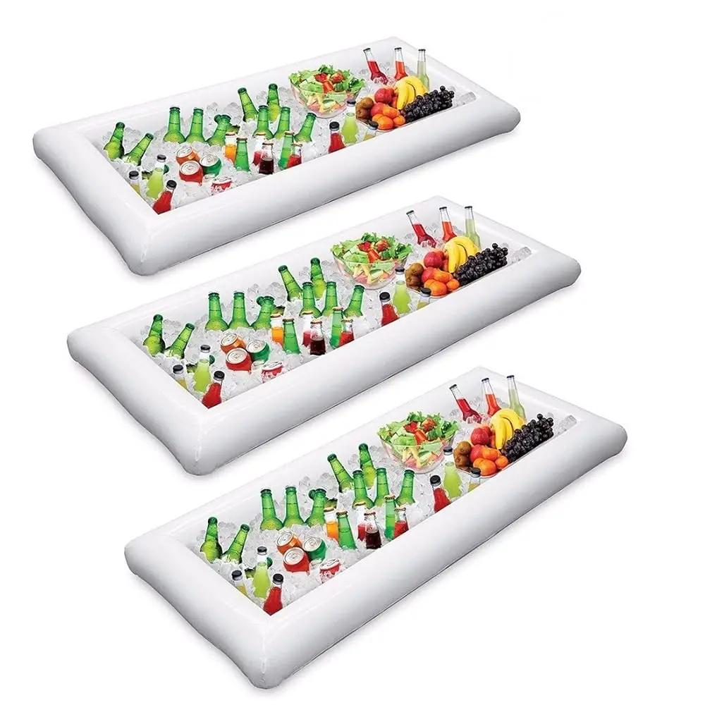 

3 Packs Inflatable Pool Table Serving Bar - Large Buffet Tray Server With Drain Plug - Keep Your Salads & Beverages Ice Cold -
