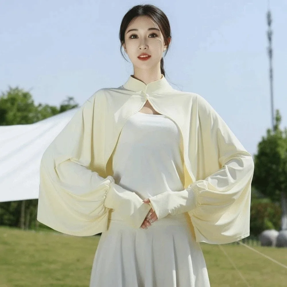Solid Color Summer Sunscreen Shawl Long Sleeve Sunshade Cloak Ice Silk Cape Thin Crop Top Sun Protection Clothing Outdoor