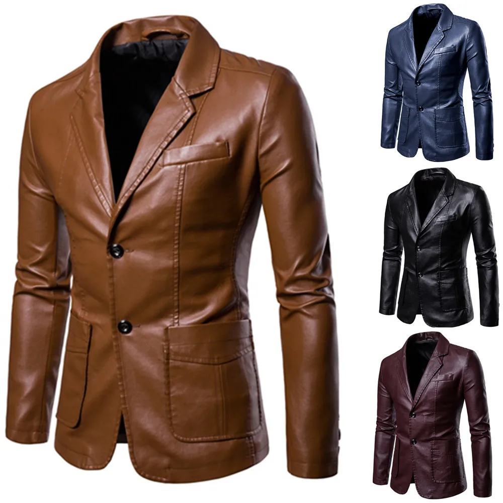 2023 autumn and winter new men slim fit PU small suit men lapel leather coat men\'s coat