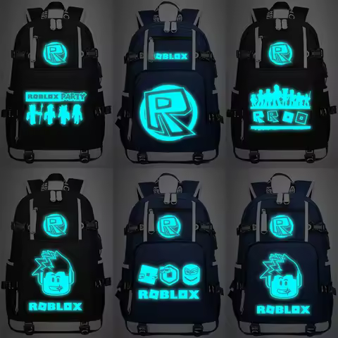 Game Roblox Creative Peripheral Cartoon Anime Night Light Backpack Student Backpack Canvas Large Capacity Daily Necessities Gift