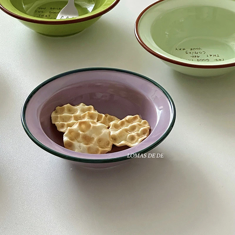 High Grade Color Blocking Yogurt Bowls Household Breakfast Ceramic Milk Oat Bowl Girls Party Dessert Pudding Bowls