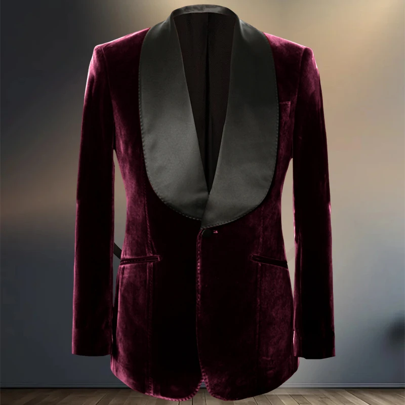 

Men's Suit Coat Velvet Single-Breasted Slim Fit Man Tailcoat Business Banquet Groom's Wedding Jacket