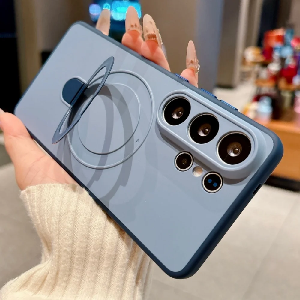 Luxus 360 °   Drehbarer Ständer Magnetische Silikonhülle für Samsung Galaxy S22 S24 Plus S23 S25 S26 Ultra für Magsafe Stoßfeste Abdeckung