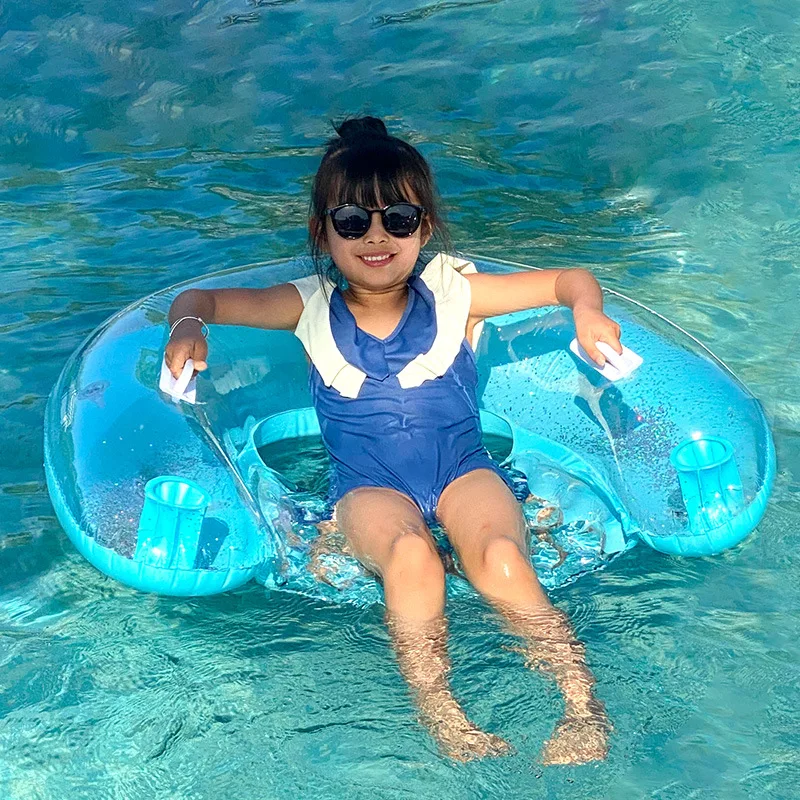 Transparante glitter U-vorm opblaasbare zwembadvlotter - sprankelend waterligstoel met rugleuning voor zwevende zitting op het zomerstrand