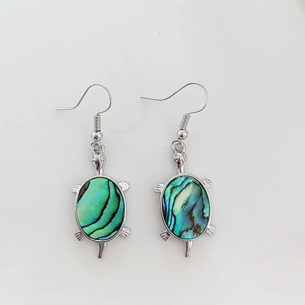 Natural Abalone Shell Turtle Dangle Drop Earrings Women Green Unique Pendant Artistic Sense Eardrop Party Gift Fashion Jewelry