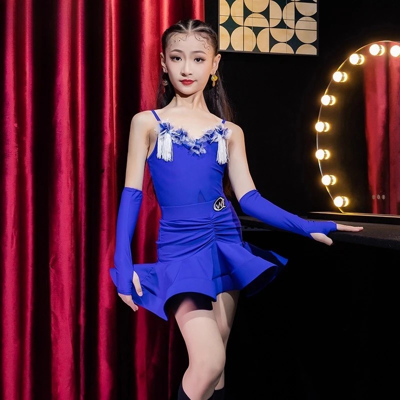Novos trajes de desempenho de dança latina das crianças roupas de prática de dança das meninas classificação competição desempenho saias de dança latina