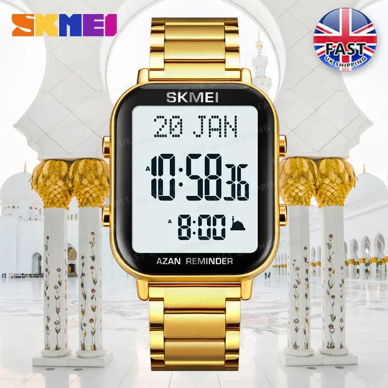 

SKMEI для молитвы с компасом Qibla, Азан, будильник, хиджри, исламские наручные часы, часы с подсветкой, мусульманские цифровые часы Азан