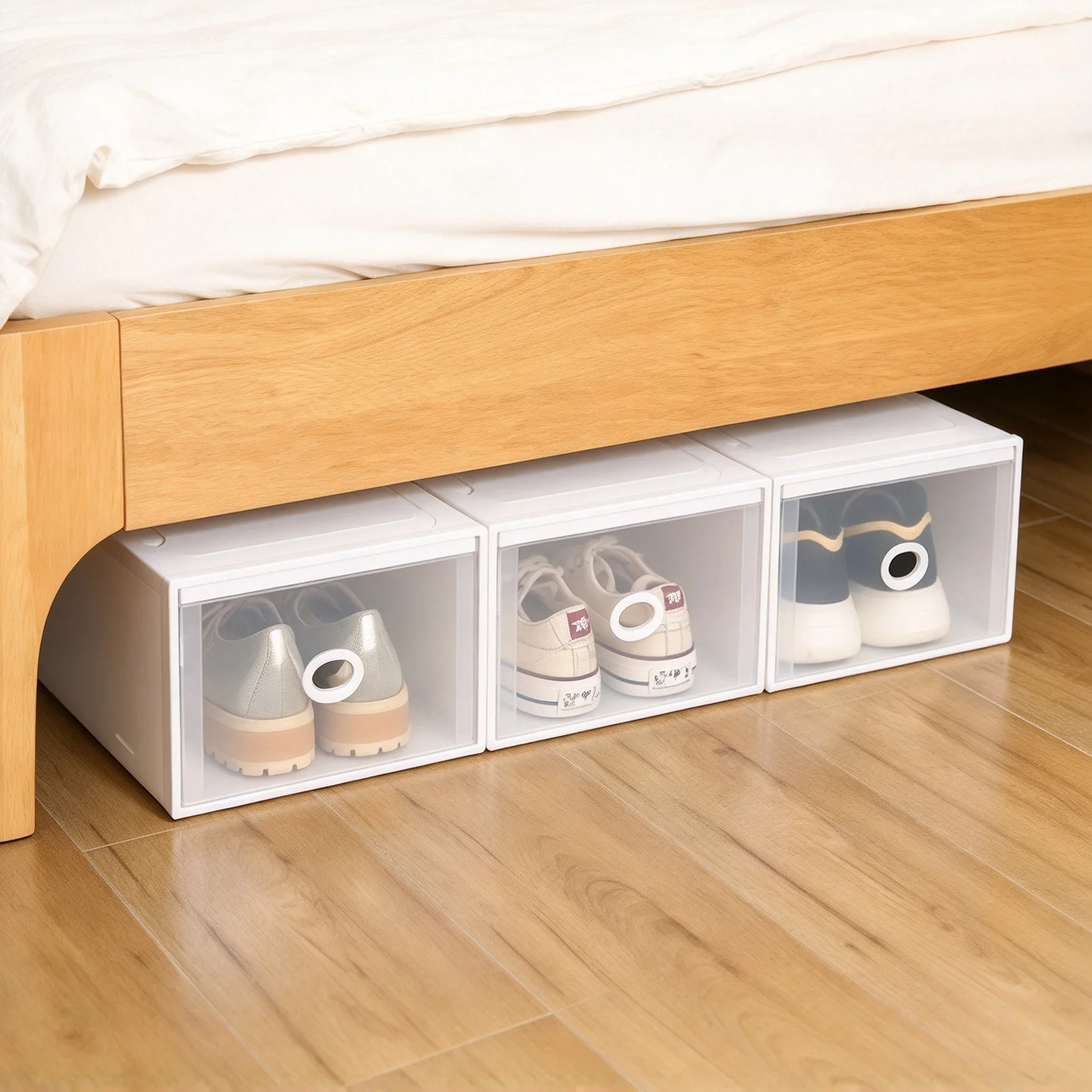 1pc Stackable Foldable PP Plastic Shoe Box, Dustproof Transparent Drawer‑type Shoe Organizer for Home Closet Sneaker Storage