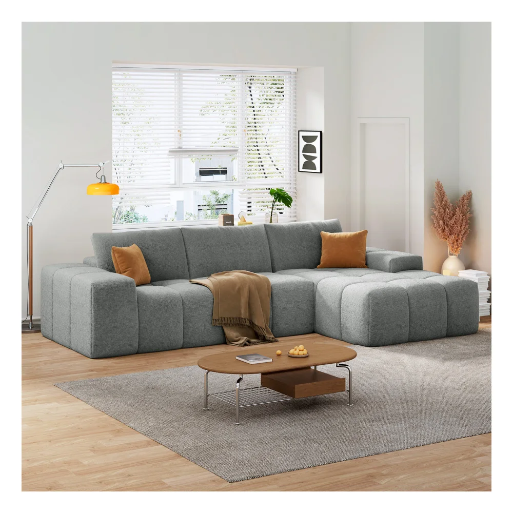 

L-shaped Modular Sofa - No Assembly, Deep Seat with 3 Cushions, Soft Fabric, Ideal for Modern Living Rooms & Bedrooms