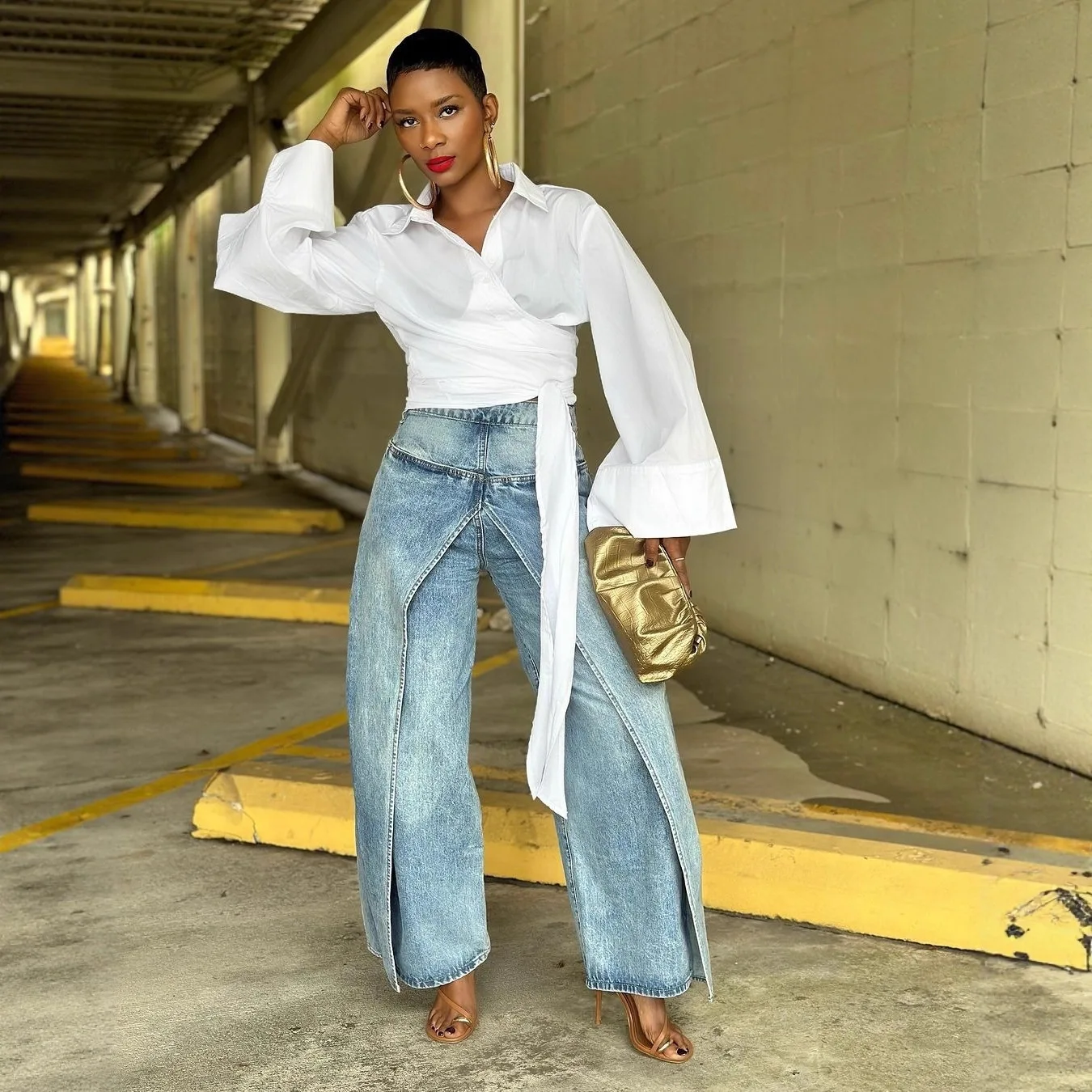 Perna reta solta-ajuste retalhos falso calças jeans de duas peças streetwear casual retro assimétrico afilado calças jeans para mulher