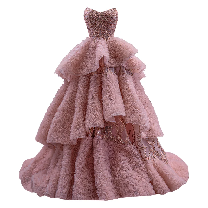 Pink Quinceanera Dresses Ball Gown V-neck Tulle Beaded Ruffles Mexican Sweet 16 Dresses 15 Anos