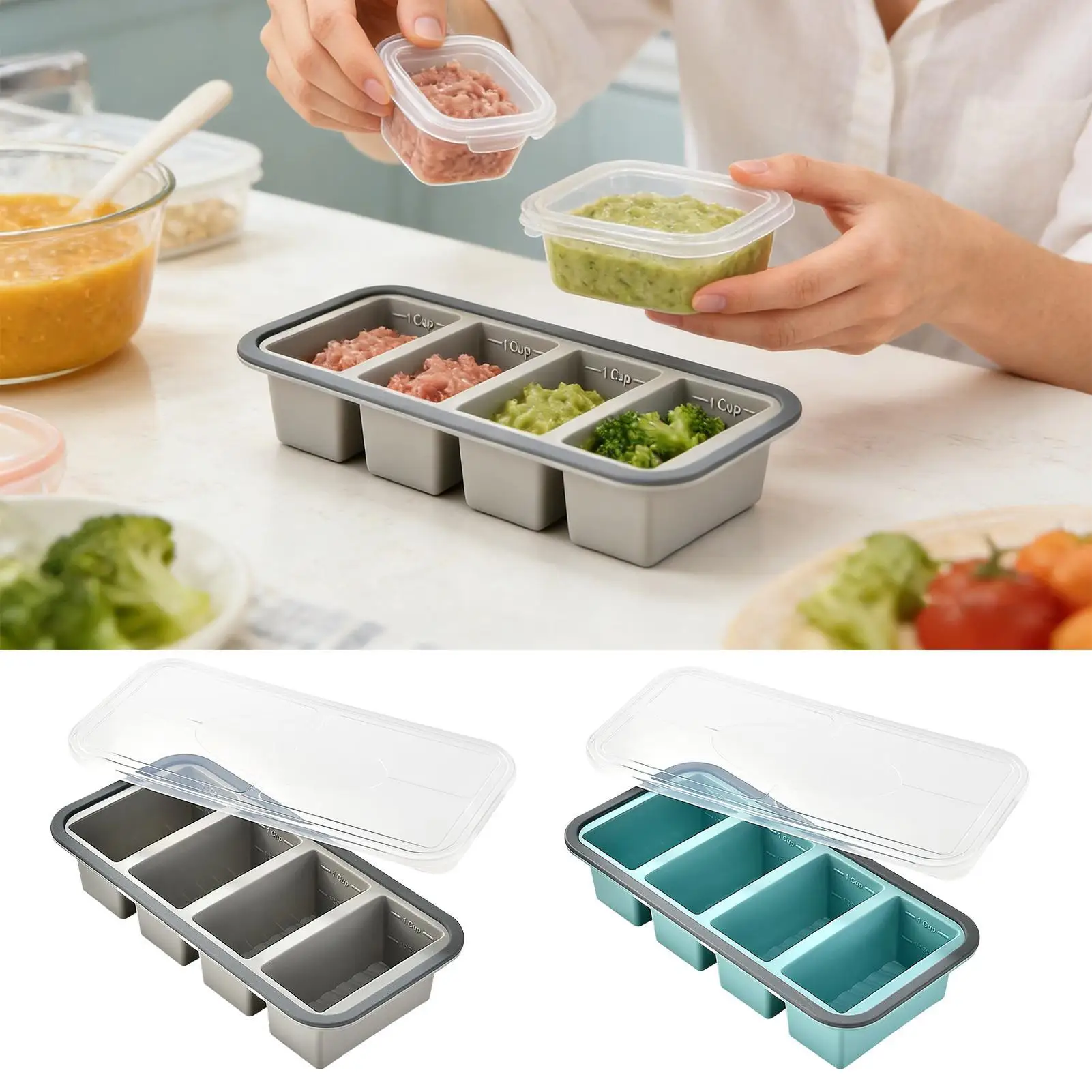 Silicone Freezer Trays with Lid Heat Resistant Easy Release Soup Freezer Containers for Sauce Broth Rice Liquid Leftover Butter