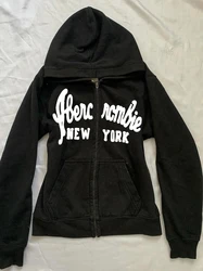 Letter Hoodie Vintage Woman Black Zipper Long sleeves Sweatshirts Harajuku Korean Y2k Clothes Hooded 2000s Punk Hoodies Female