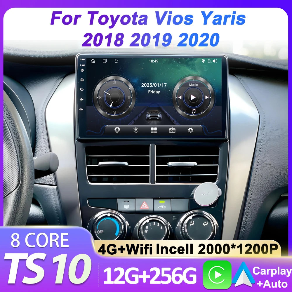 

Stereo Head Unit Android For Toyota Vios Yaris 2018 2019 2020 GPS Navigation Intelligent System Carplay 8 Core RDS Bluetooth