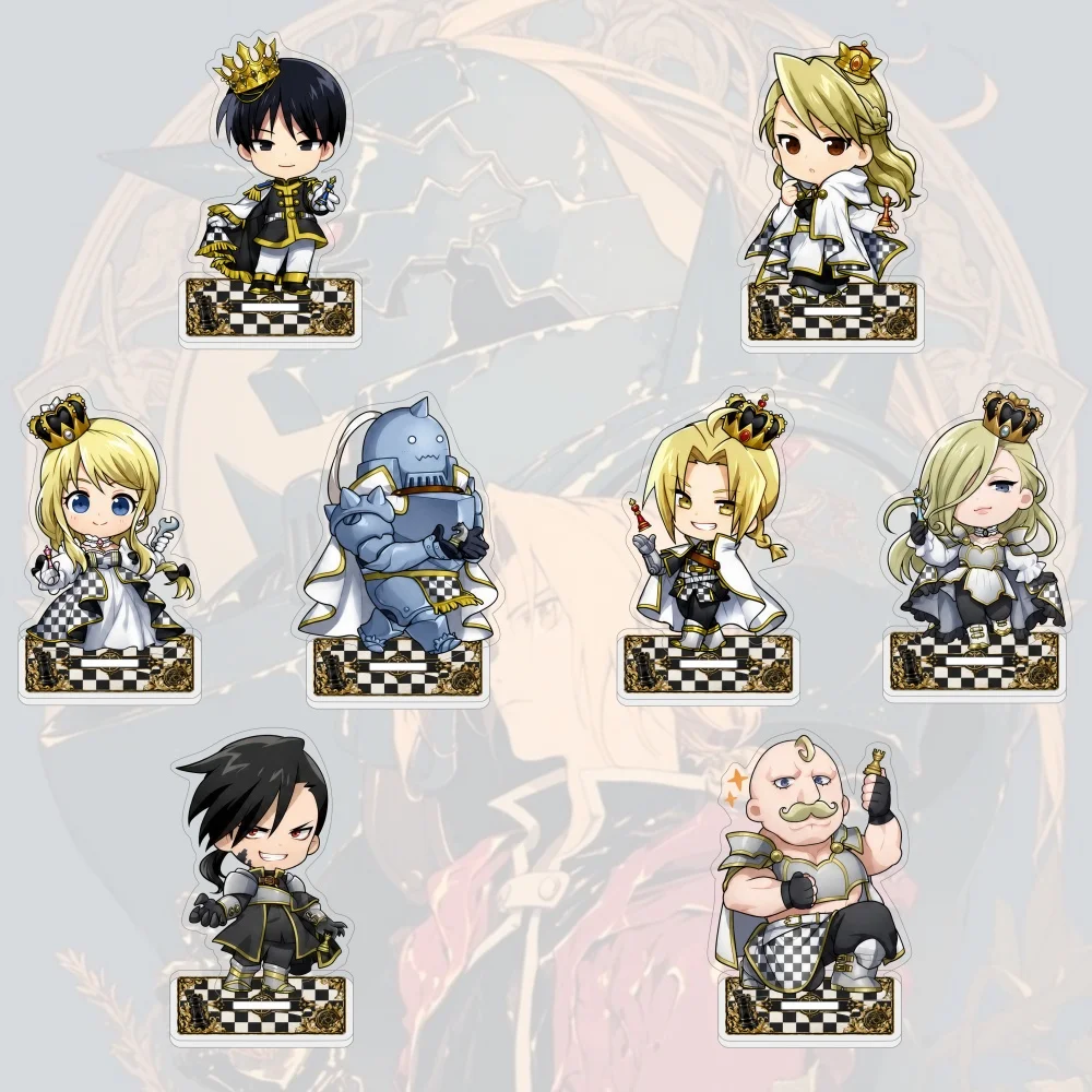 Anime Fullmetal Alchemist FMA 10cm Acrylic Stand Edward Alphonse Winry Chibi Chess Crown Desktop Collectible Decor Gift Keychain