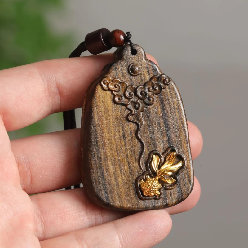 Agarwood Pendant No Matter Card Accompanying Inlaid with Koi Fine Carving Natal Year Wenwan Agarwood Pendant Small Pendant
